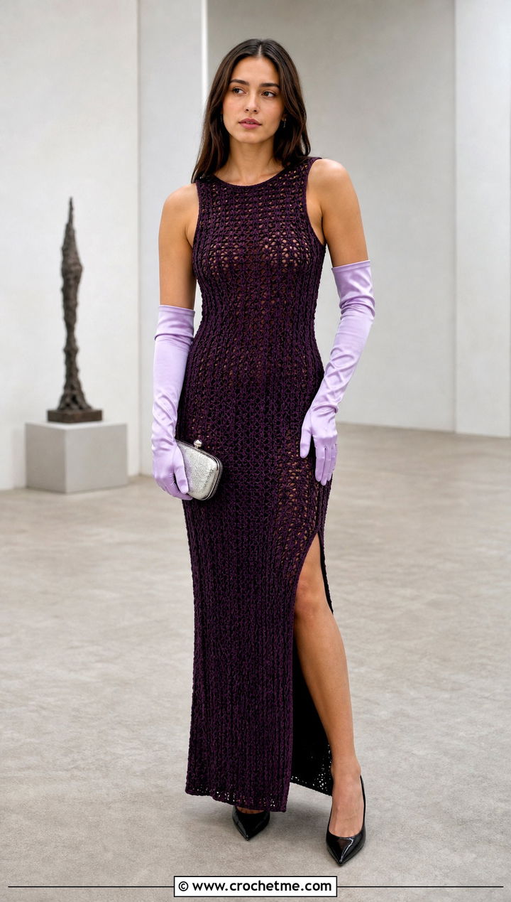 Crochet Column Prom Dress With Opera Gloves - 25 Crochet Prom Dress outfit ideas