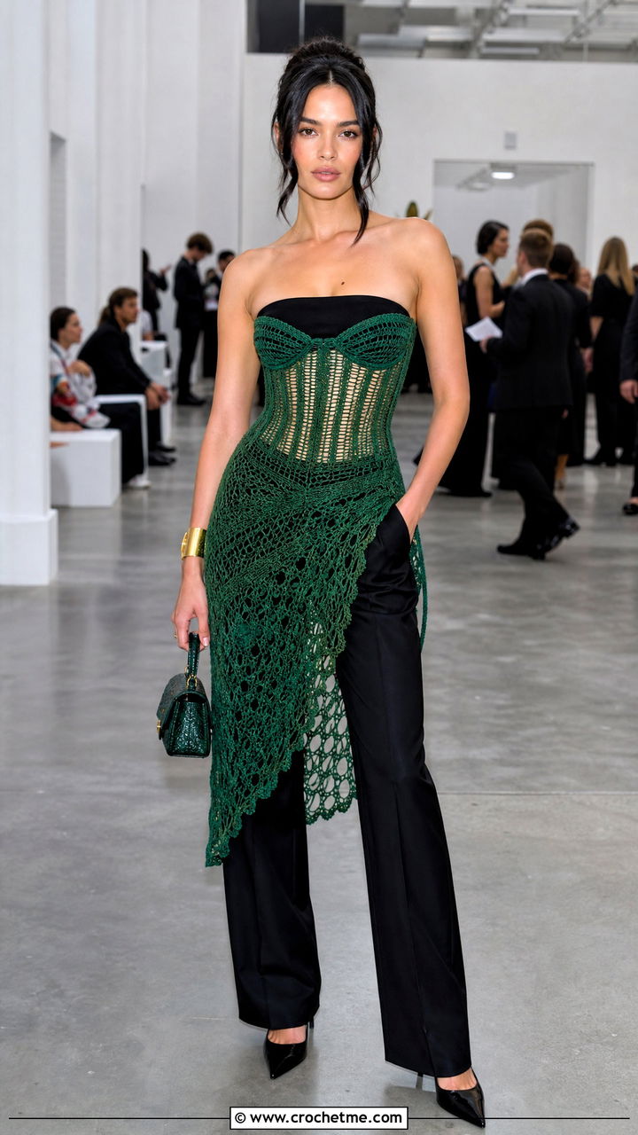 Crochet Corset Dress With Tailored Trousers - 35 crochet dress inspo outfit ideas