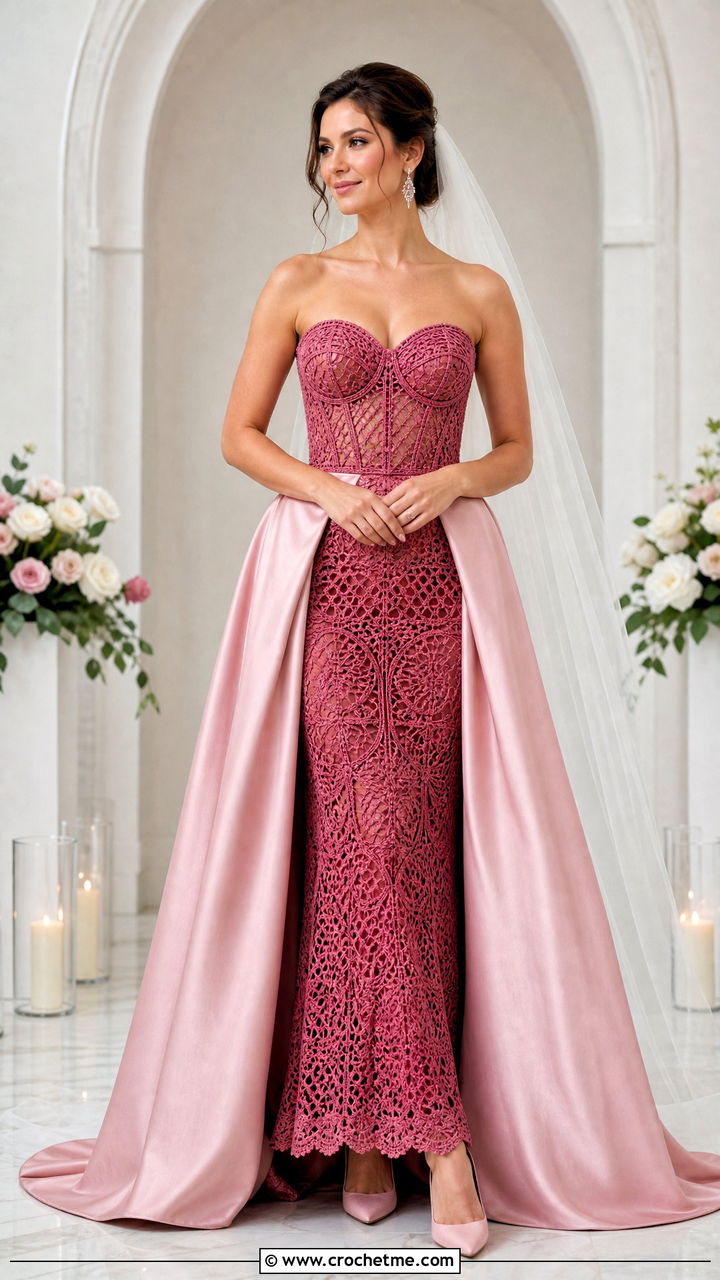 Crochet Corset Fit And Flare Dress With Detachable Overskirt - 35 crochet wedding dress outfit ideas