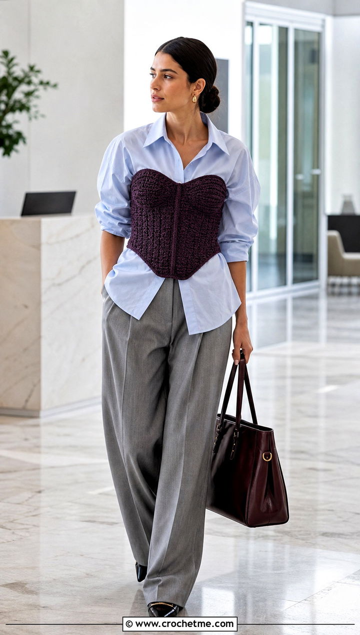 Crochet Corset Over Button Down Shirt - 25 weird crochet clothes and outfit ideas