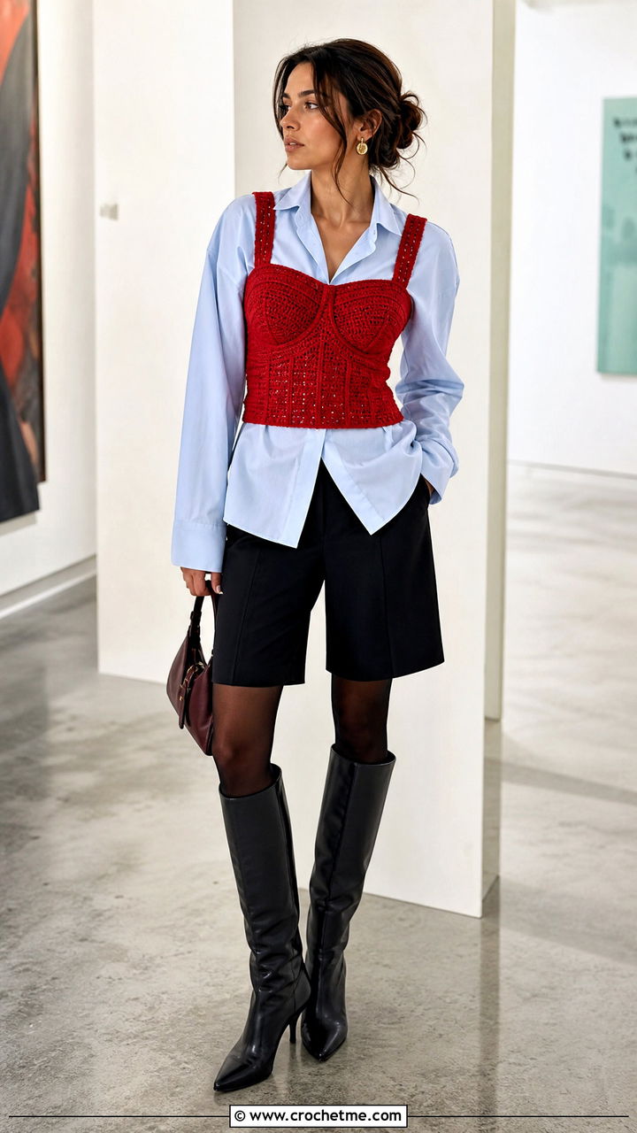 Crochet Corset Top Over Button Down Shirt - 35 crochet fall clothes and outfit ideas
