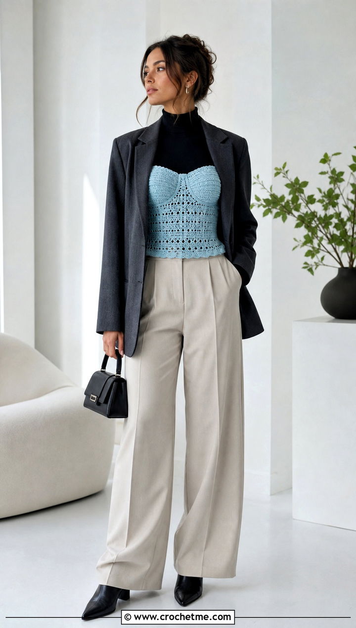 Crochet Corset Top Over Turtleneck - 30 winter crochet clothes ideas