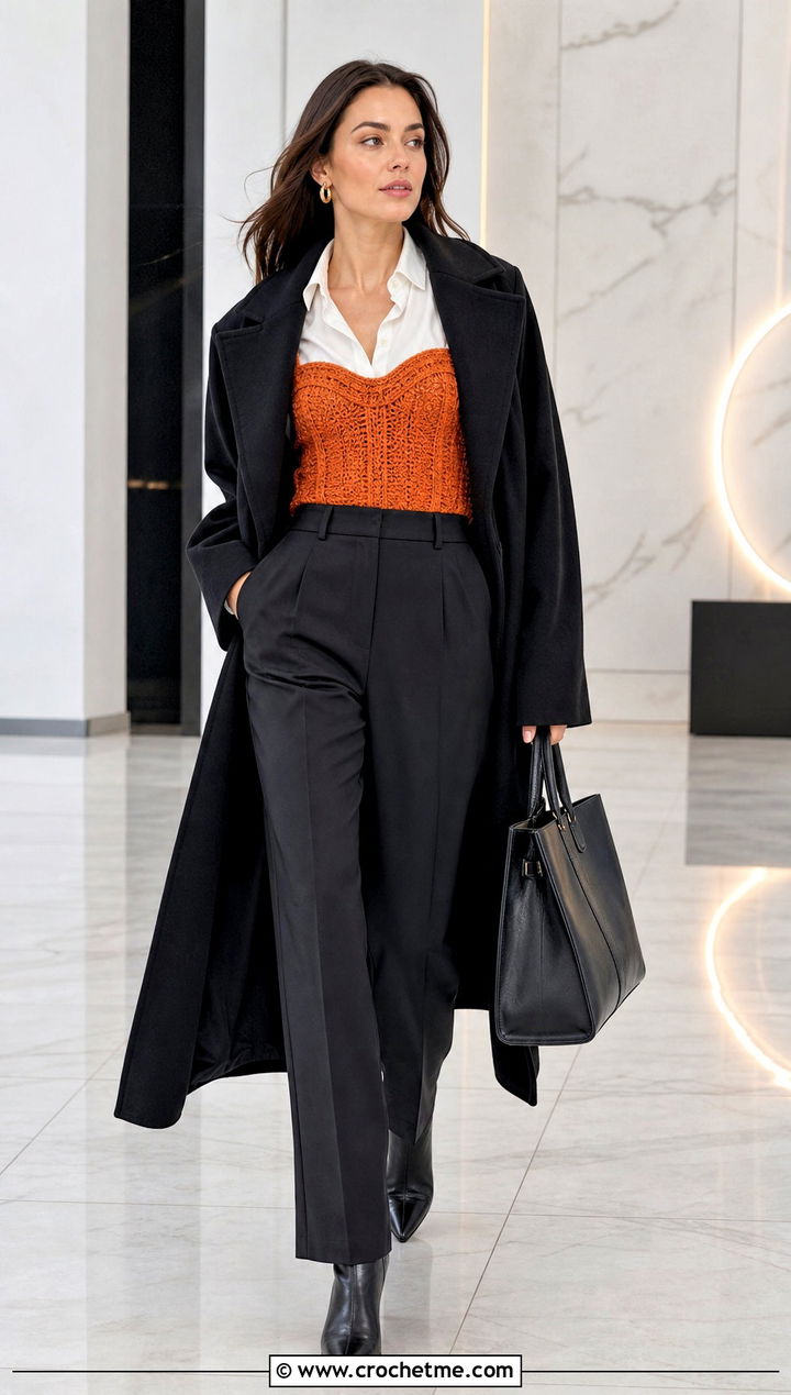 Crochet Corset Top Over a Button Down Shirt - 35 Crochet Winter Outfits ideas