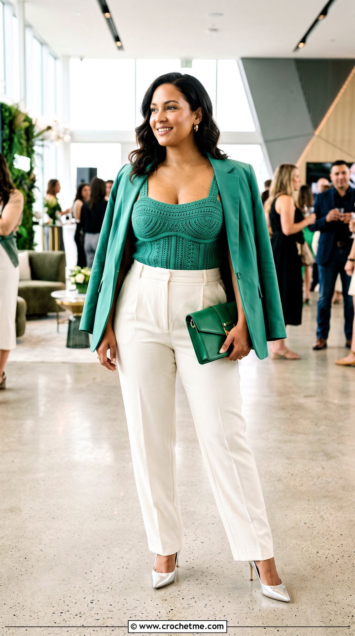 Crochet Corset Top With Blazer And Trousers - 30 big bust crochet tops outfit ideas