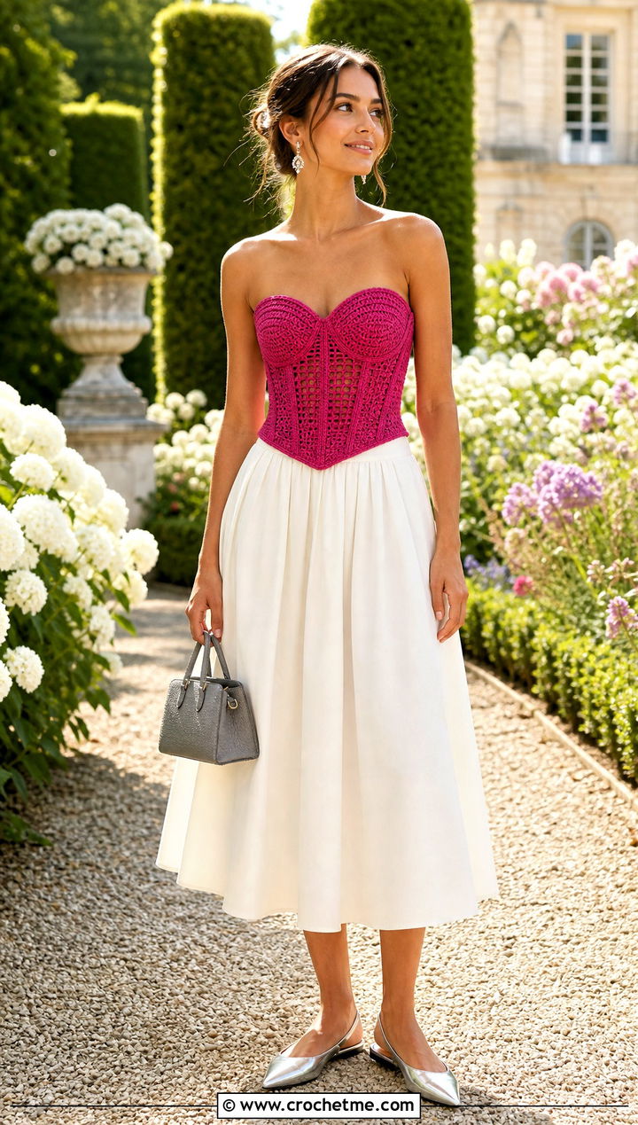 Crochet Corset Top With Full Midi Skirt - 35 Outfit With Crochet Top outfit ideas