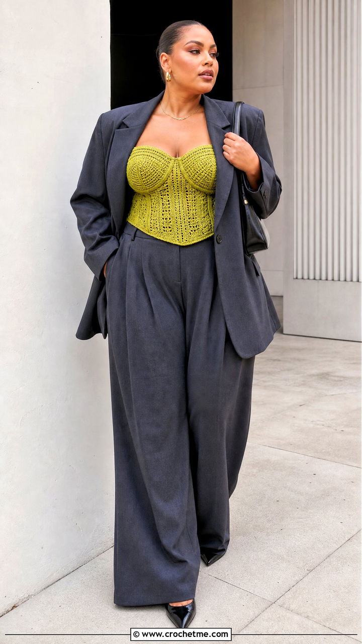 Crochet Corset Top With Oversized Blazer - 35 crochet tops ideas