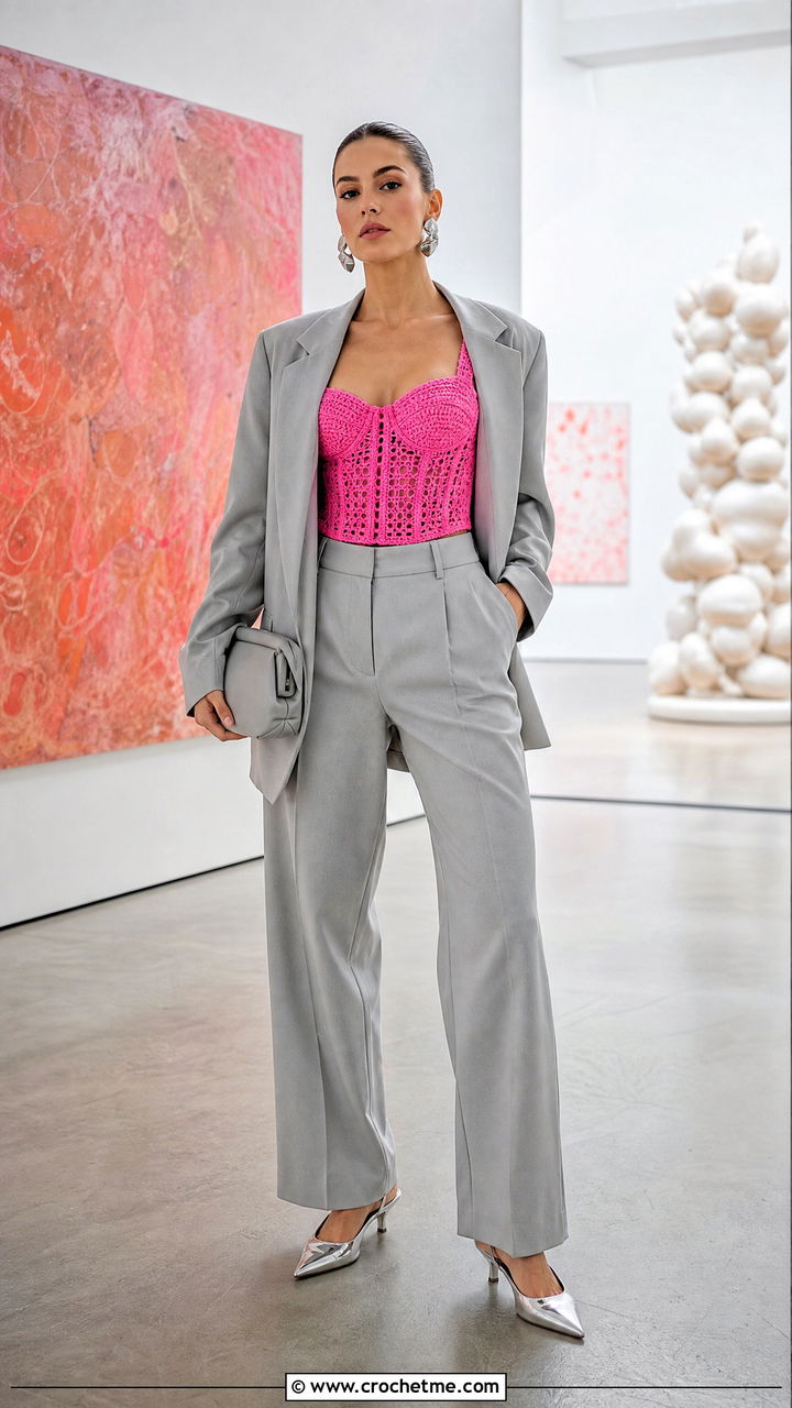 Crochet Corset Top With Oversized Blazer - 35 cute crochet clothes and outfit ideas