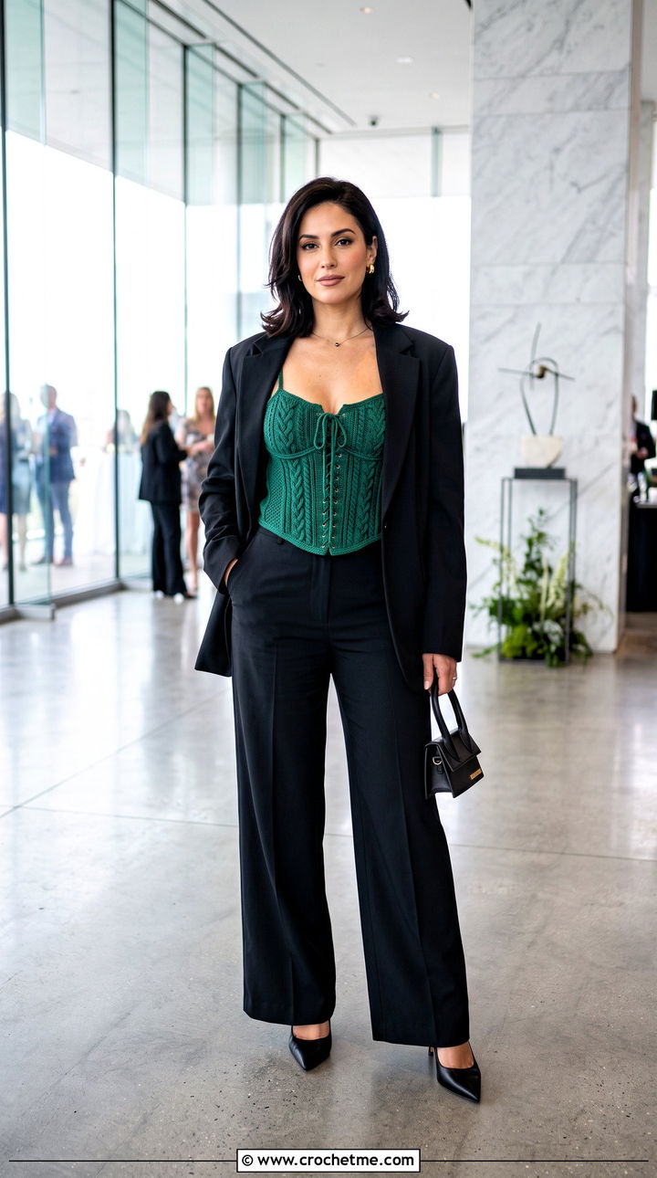 Crochet Corset Top With Oversized Trouser Suit - 35 cute crochet clothes ideas