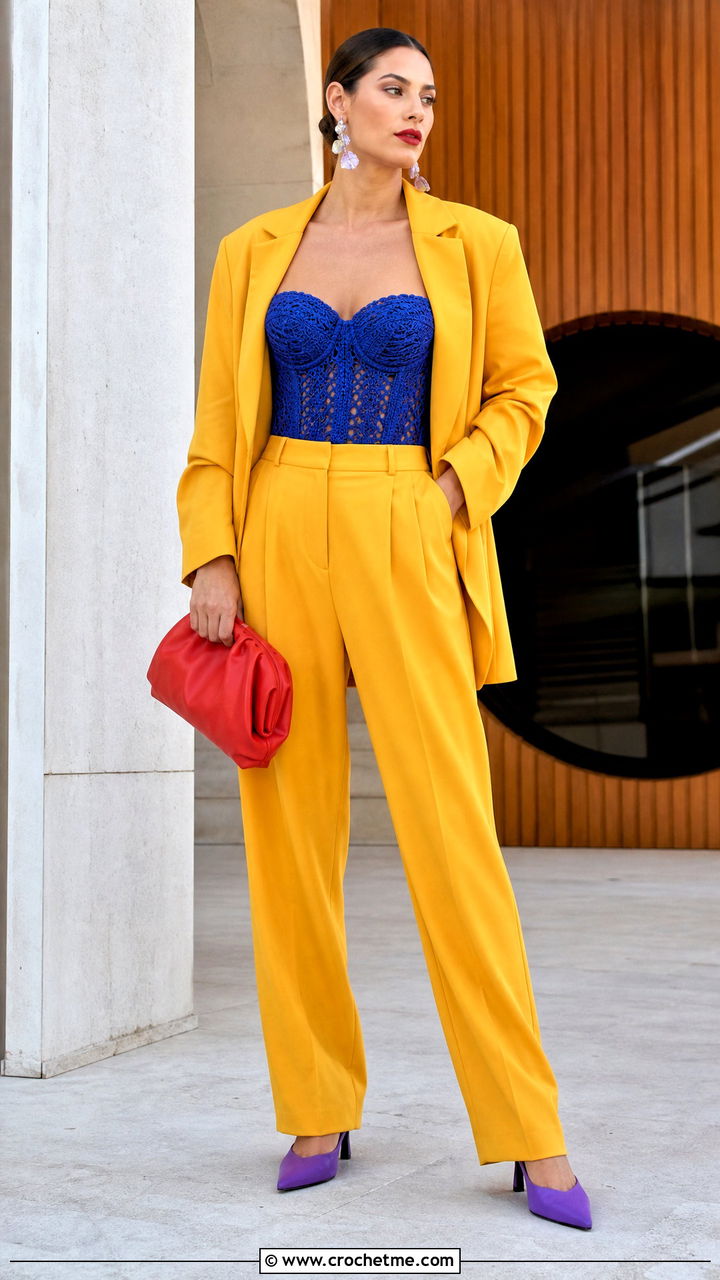 Crochet Corset Top With Relaxed Suit - 35 crochet outfits ideas