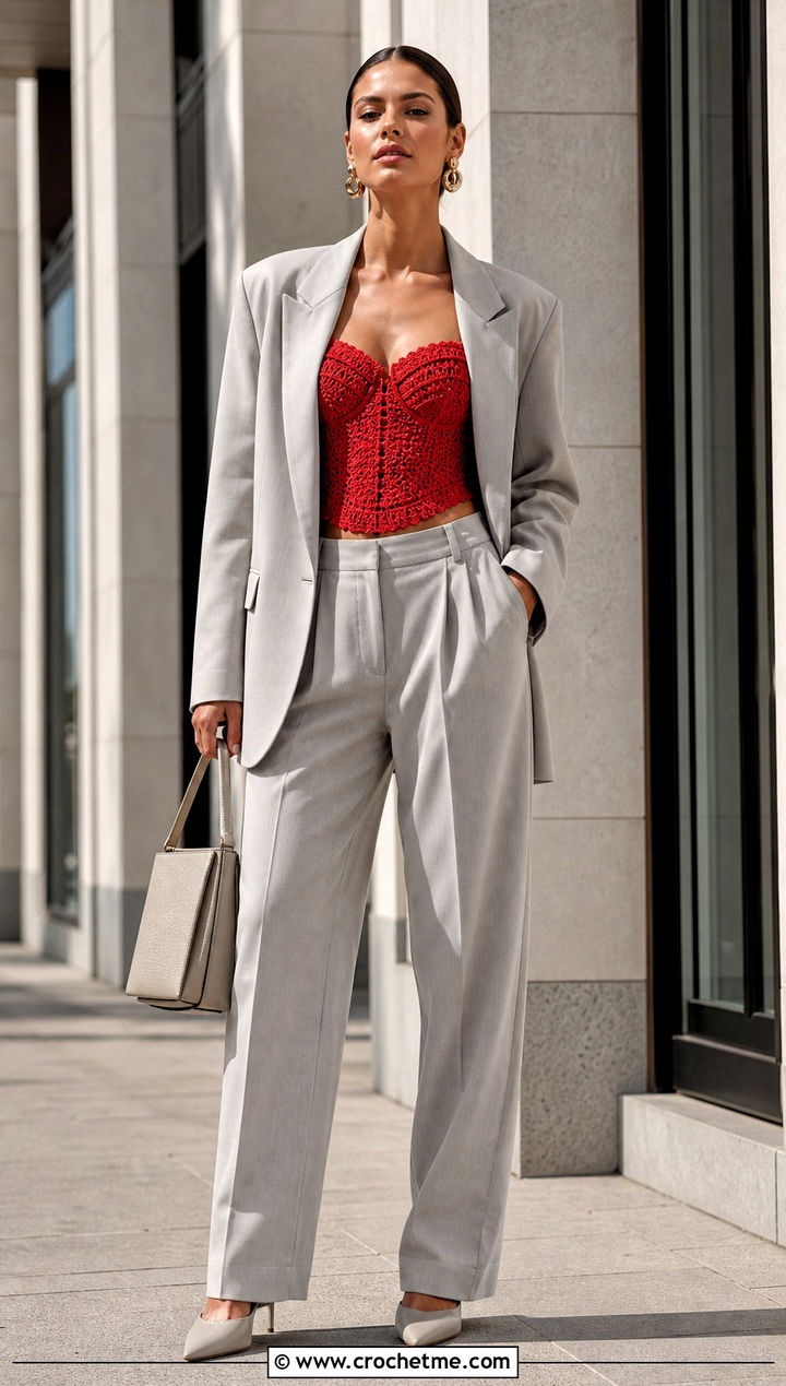 Crochet Corset Top With Relaxed Suit - 35 crochet top for summer outfit ideas