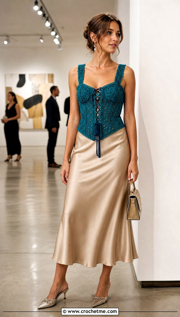 Crochet Corset Top With Satin Midi Skirt - 25 coquette crochet clothes and outfit ideas