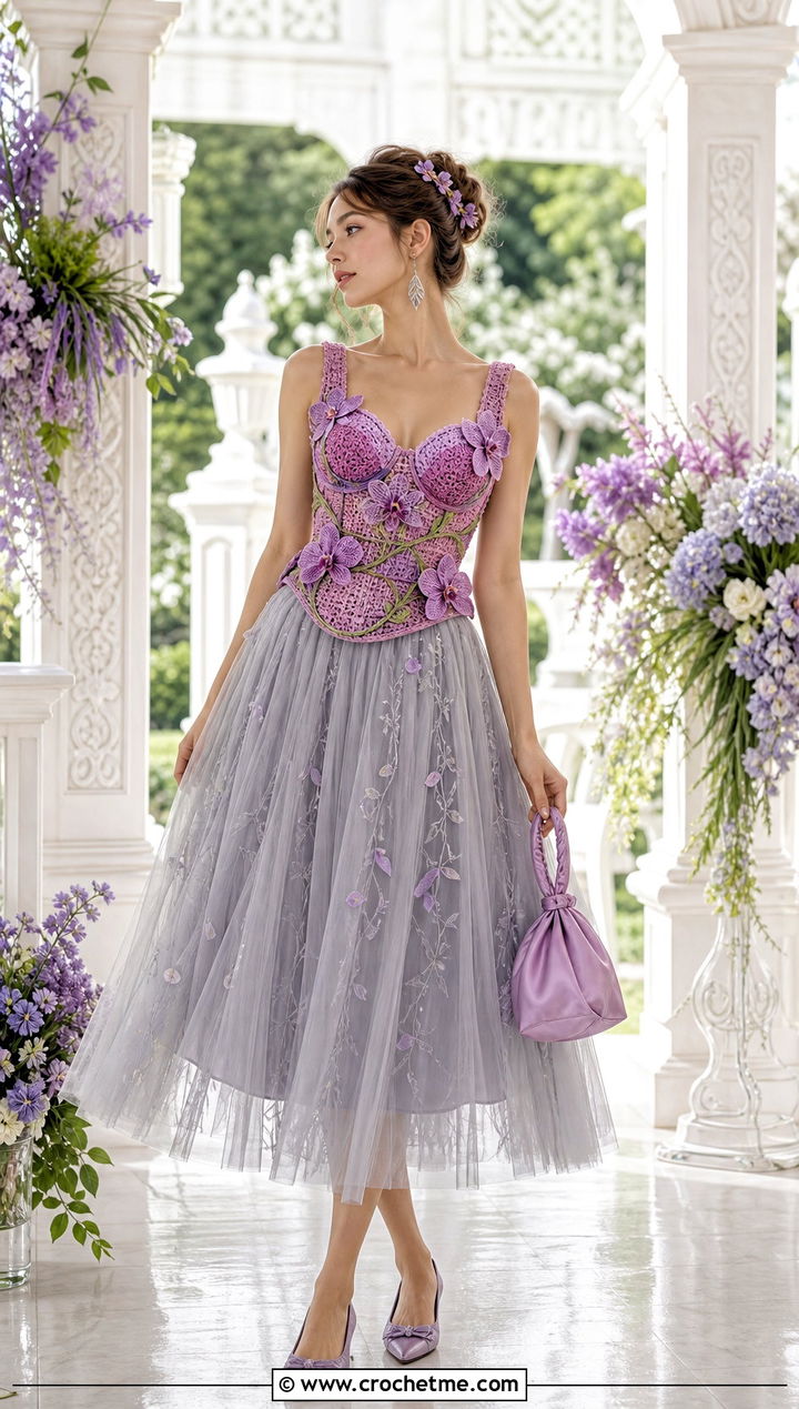 Crochet Corset Top With Tulle Midi Skirt - 30 anime inspired crochet clothes and outfit ideas
