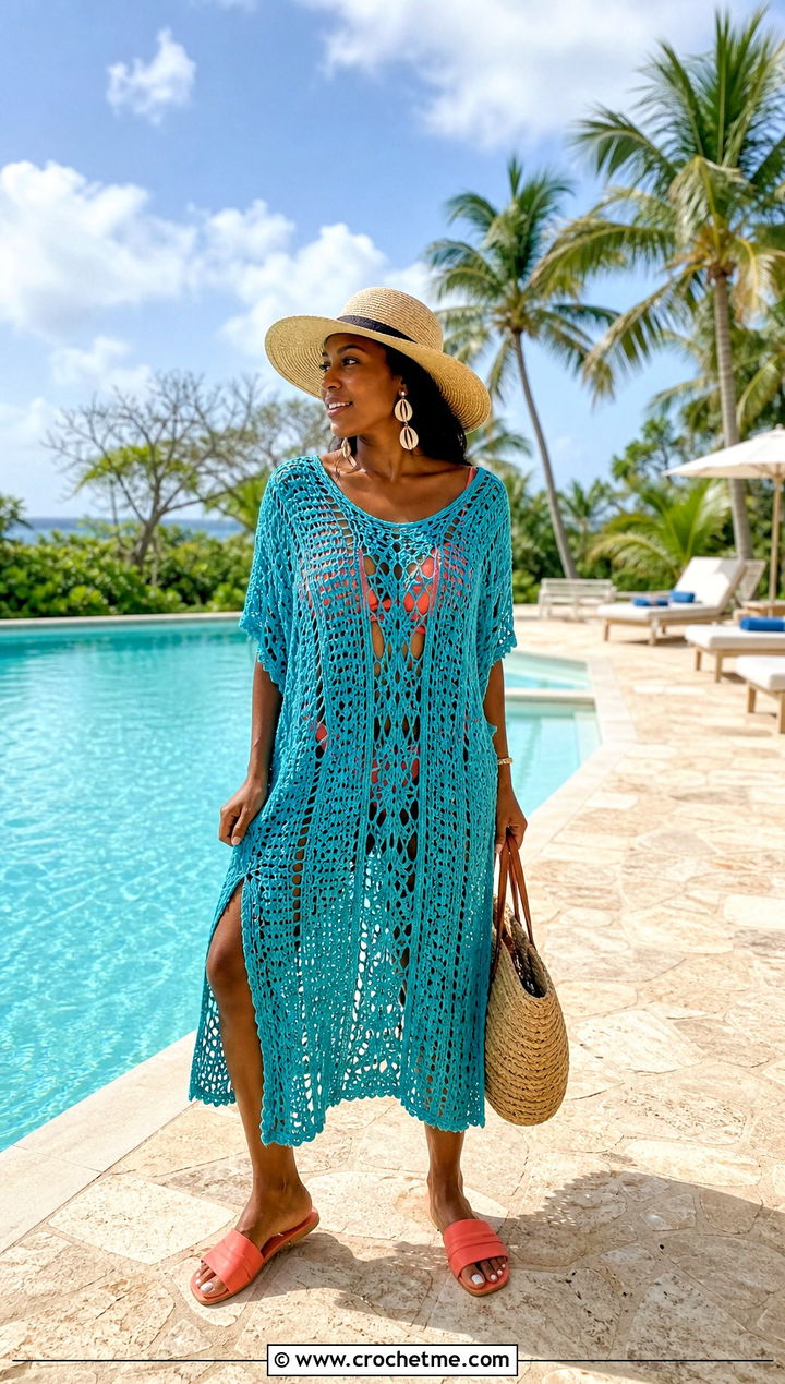 Crochet Cover Up Dress With A Matching Swimsuit - 35 Crochet Jamaican Outfit ideas