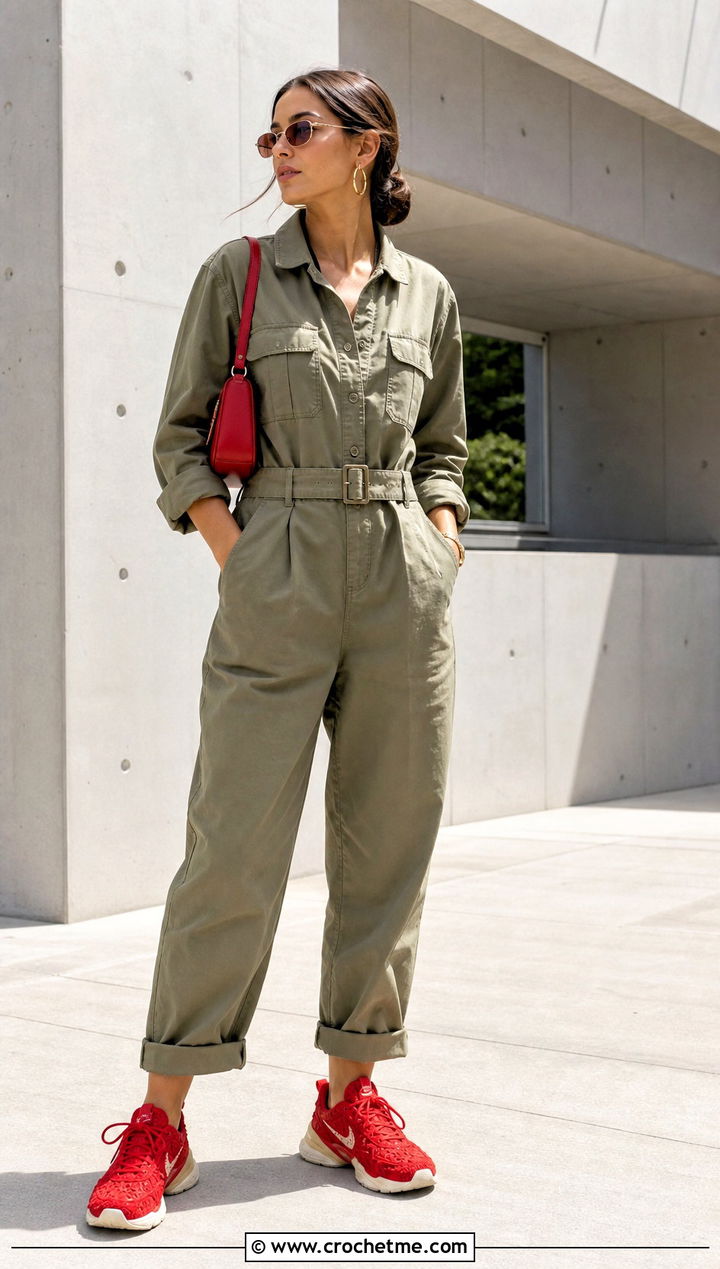 Crochet Covered Nike V K Run With Utility Jumpsuit - 35 crochet nike shoes outfit ideas