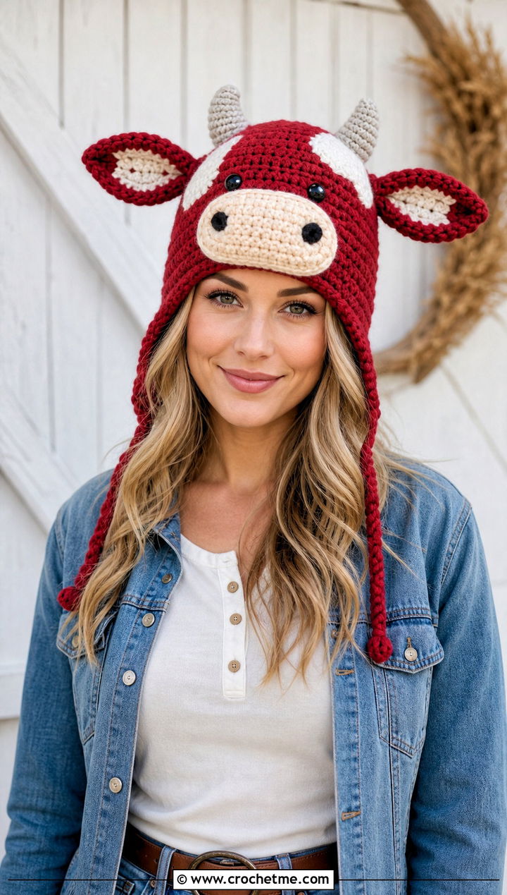 Crochet Cow Amigurumi Hat With Western Denim - 30 crochet amigurumi hat outfit ideas