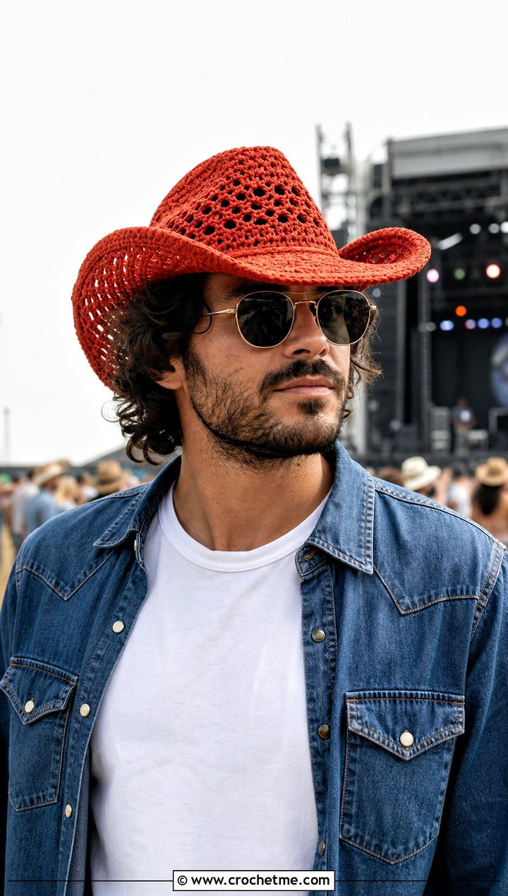 Crochet Cowboy Hat With Double Denim - 30 men crochet hat outfit ideas
