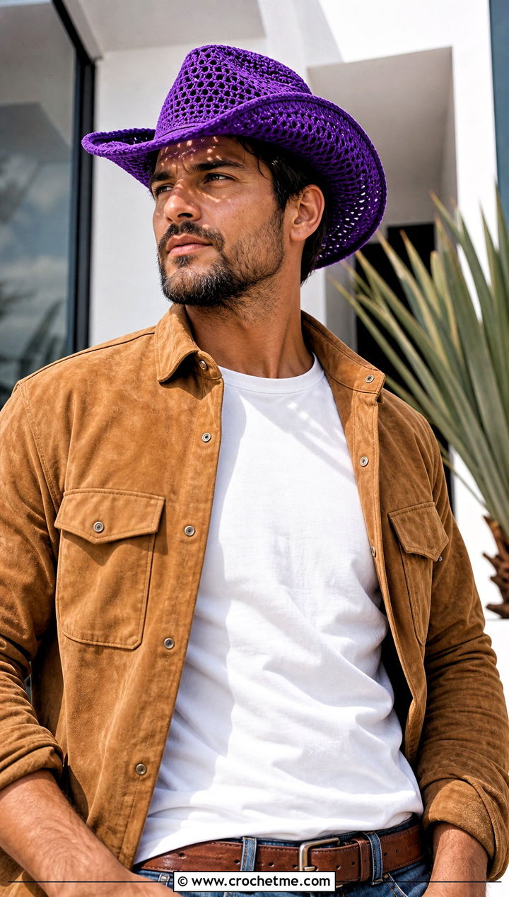 Crochet Cowboy Hat With Modern Western Outfit - 25 crochet hat ideas for men