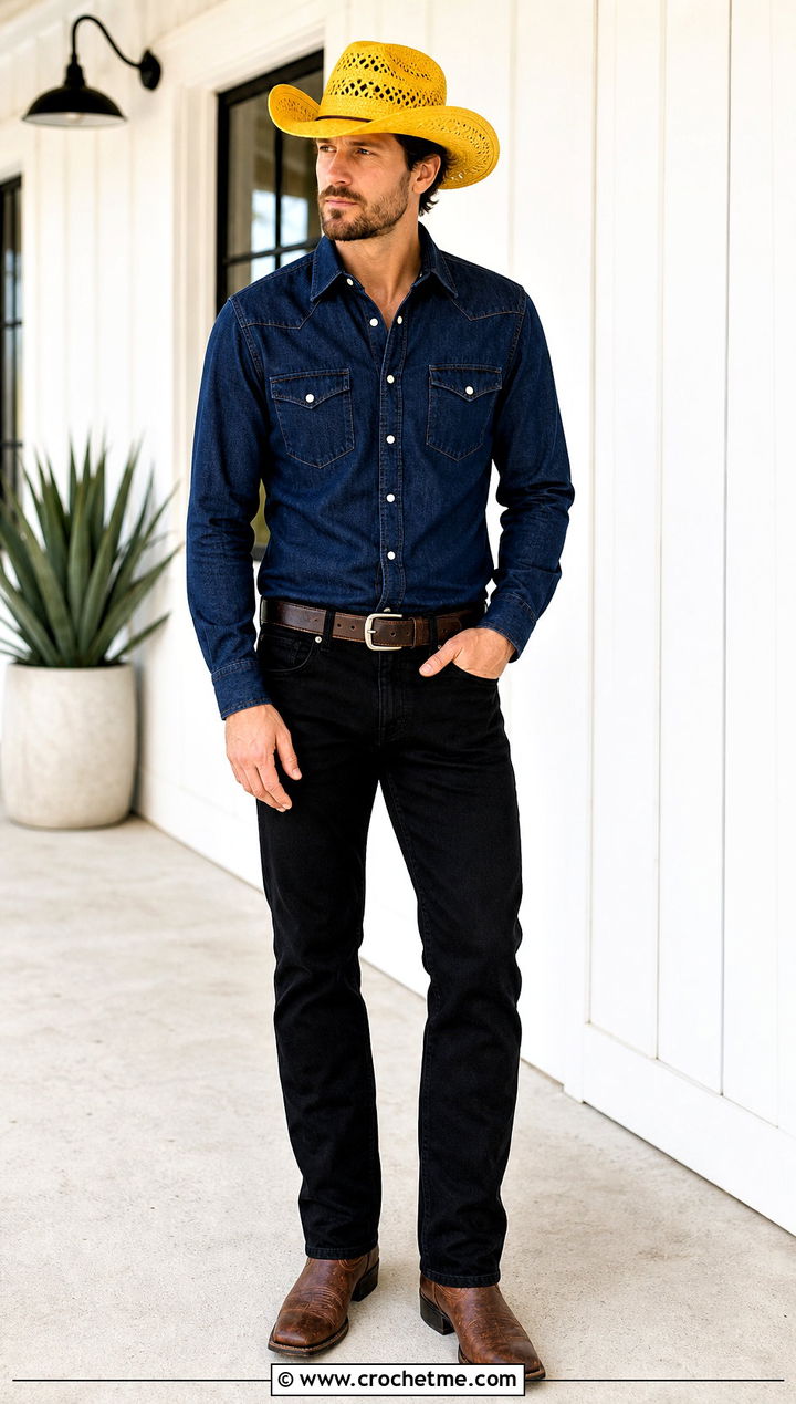 Crochet Cowboy Hat With Modern Western Outfit - 35 crochet hats men outfit ideas