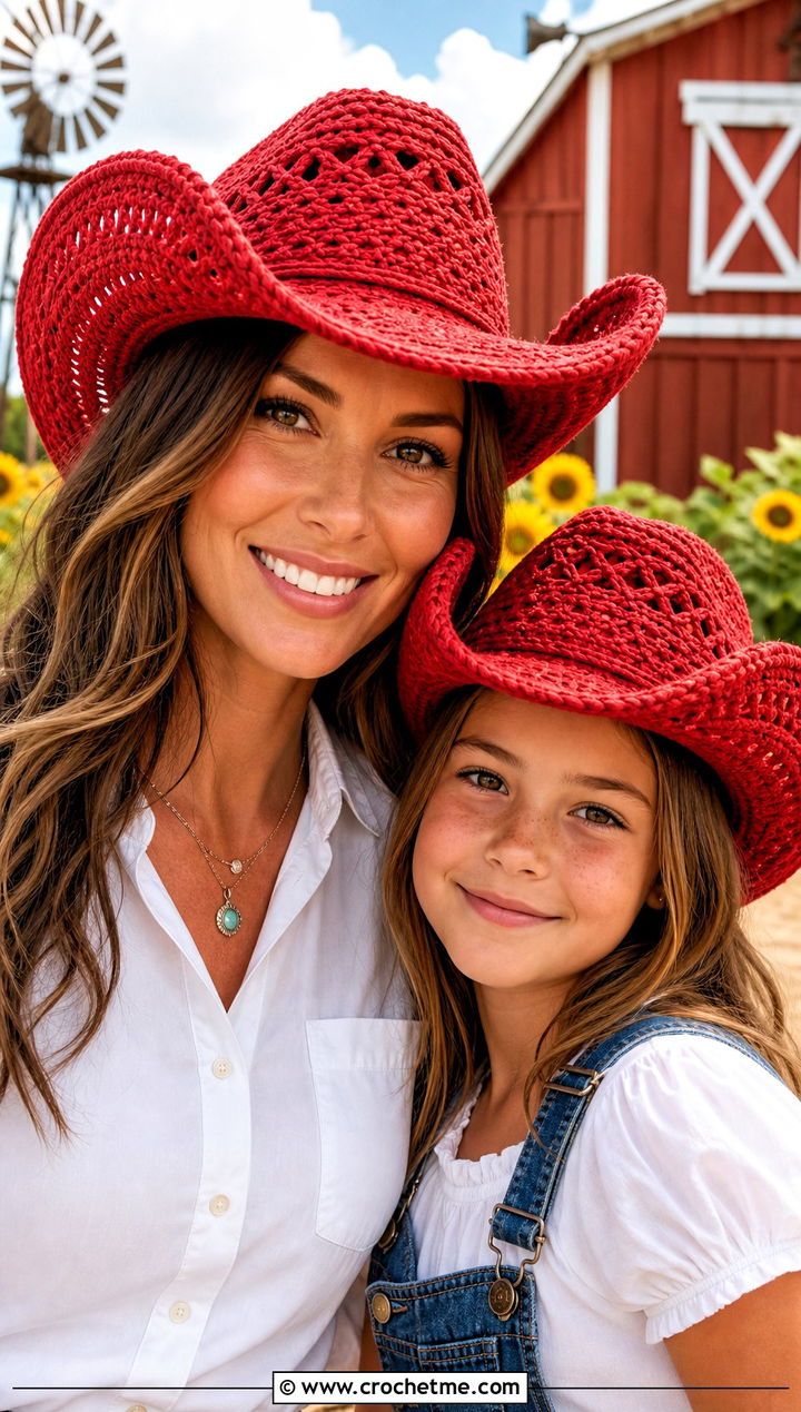 Crochet Cowboy Hats With Denim Skirts - 25 Mommy And Me Crochet Hats outfit ideas