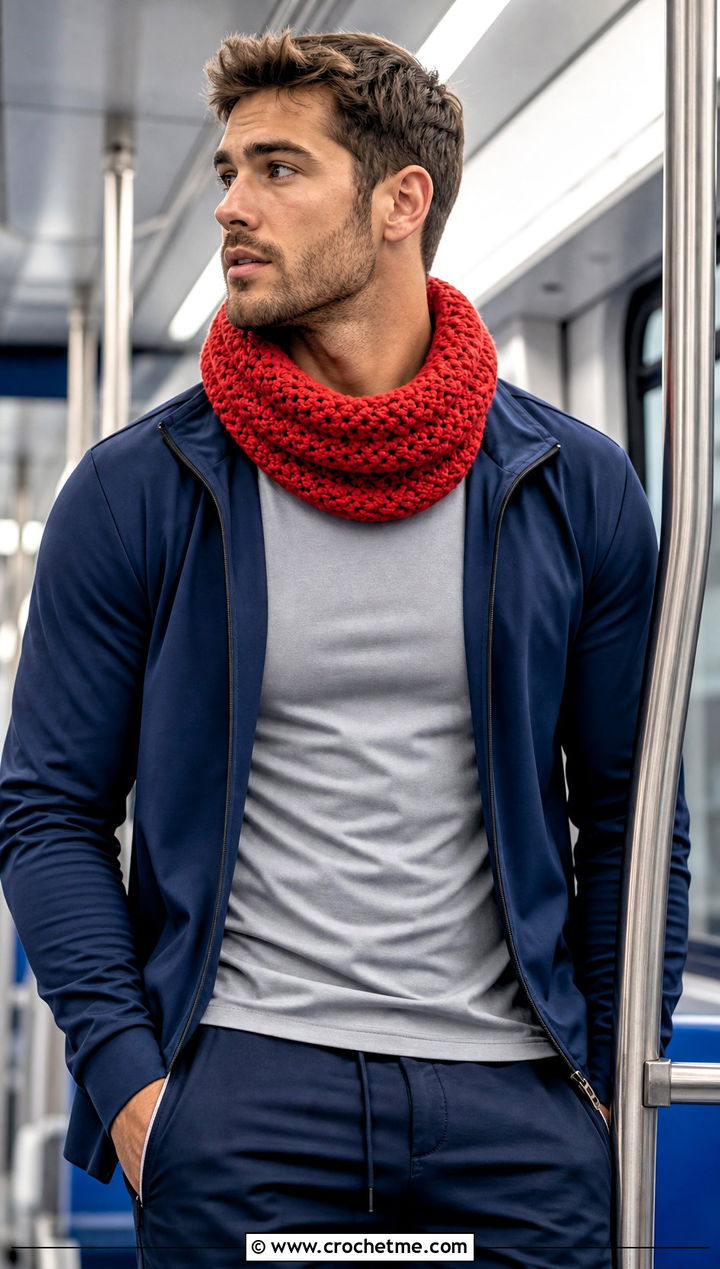 Crochet Cowl Scarf With Track Jacket - 30 crochet scarf ideas for men