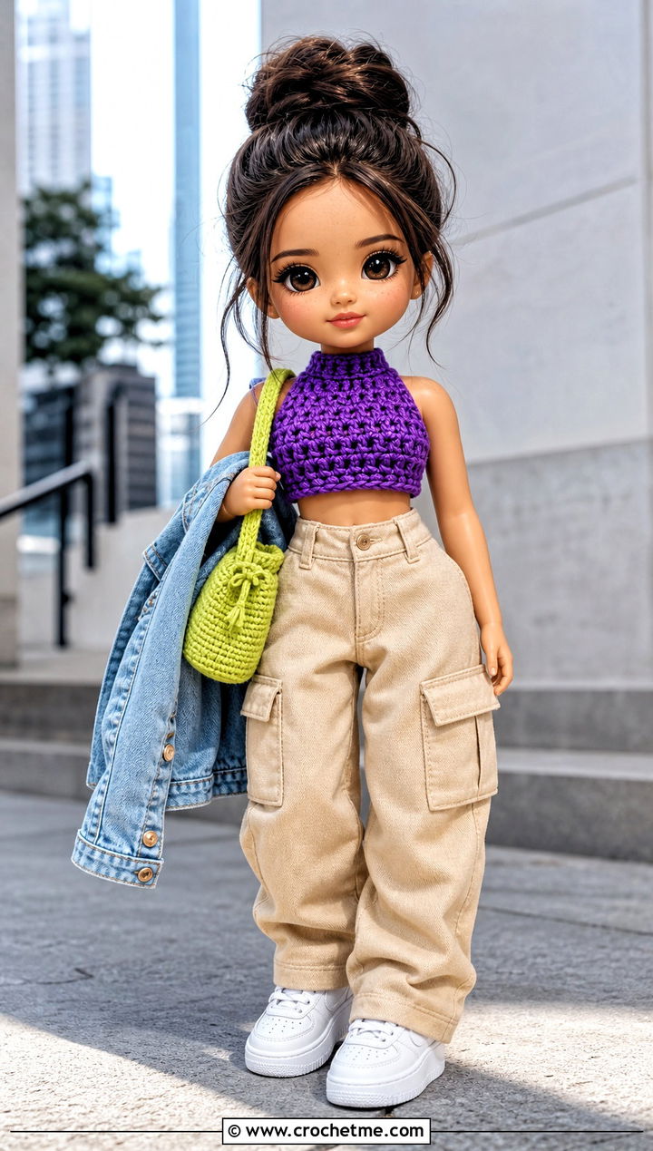 Crochet Crop Top With Cargo Pants - 25 Crochet Small Doll Clothes and outfit ideas