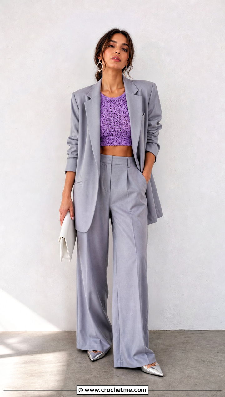 Crochet Crop Top With Relaxed Suit - 15 cute trendy crochet clothes and outfit ideas
