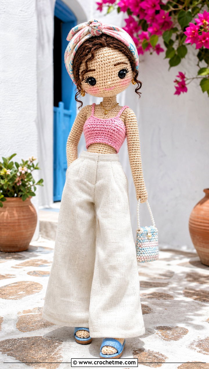 Crochet Crop Top With Wide Leg Pants - 15 Clothes For Amigurumi outfit ideas