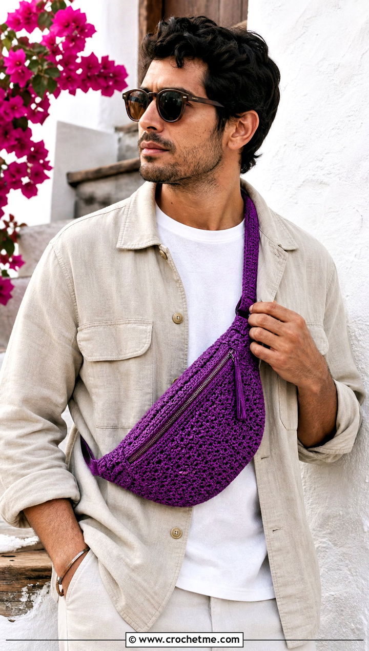 Crochet Crossbody Bag With Utility Outfit - 30 Mens Crochet Outfit ideas