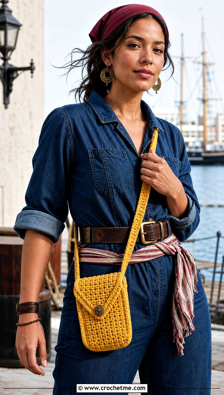 Crochet Crossbody Pouch Pirate Costume With Denim Jumpsuit - 30 crochet pirate costume outfit ideas