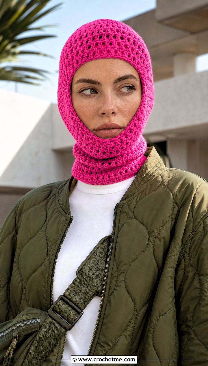 Crochet Crowd Balaclava Hat With Quilted Jacket And Track Pants - 15 Crochet Crowd Hat outfit ideas