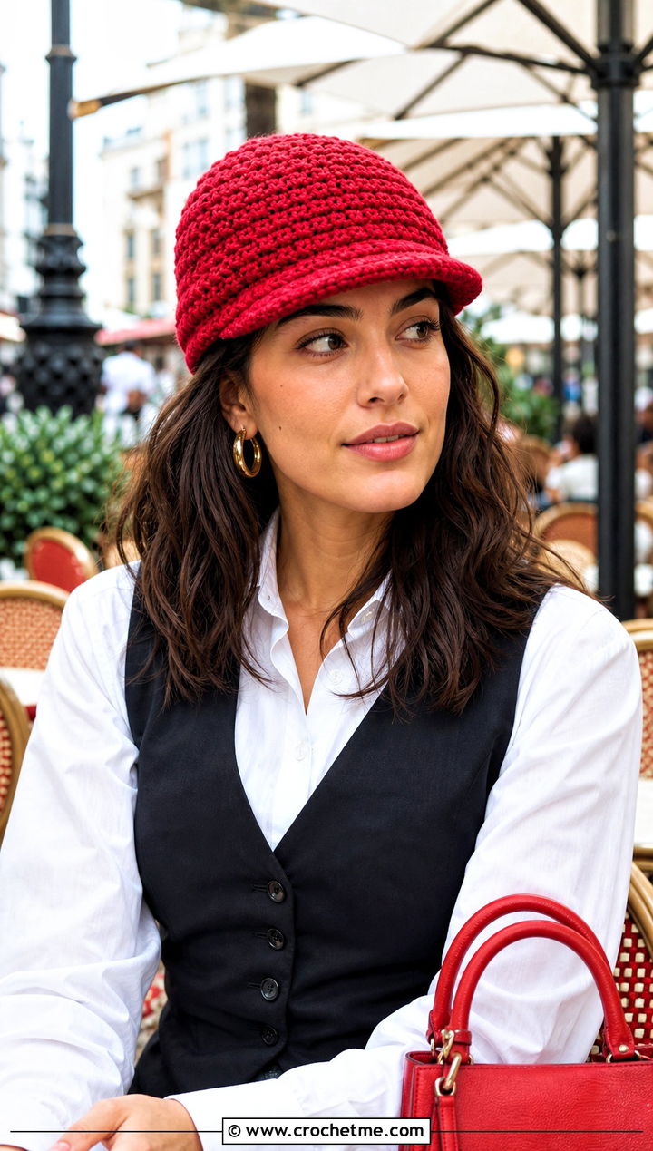 Crochet Crowd Newsboy Cap With Vest And Pleated Trousers - 15 Crochet Crowd Hat outfit ideas