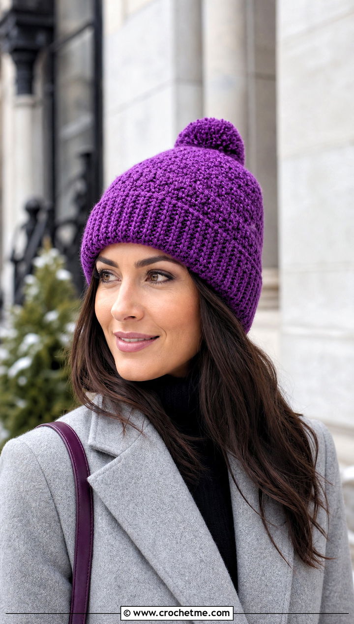 Crochet Crowd Pom Pom Toque With Wool Coat And Midi Skirt - 15 Crochet Crowd Hat outfit ideas