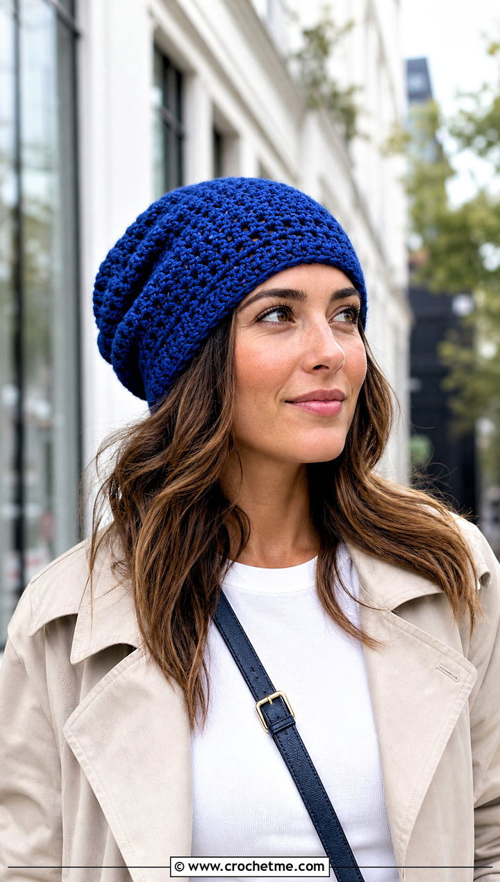 Crochet Crowd Slouch Hat With Trench Coat And Jeans - 15 Crochet Crowd Hat outfit ideas