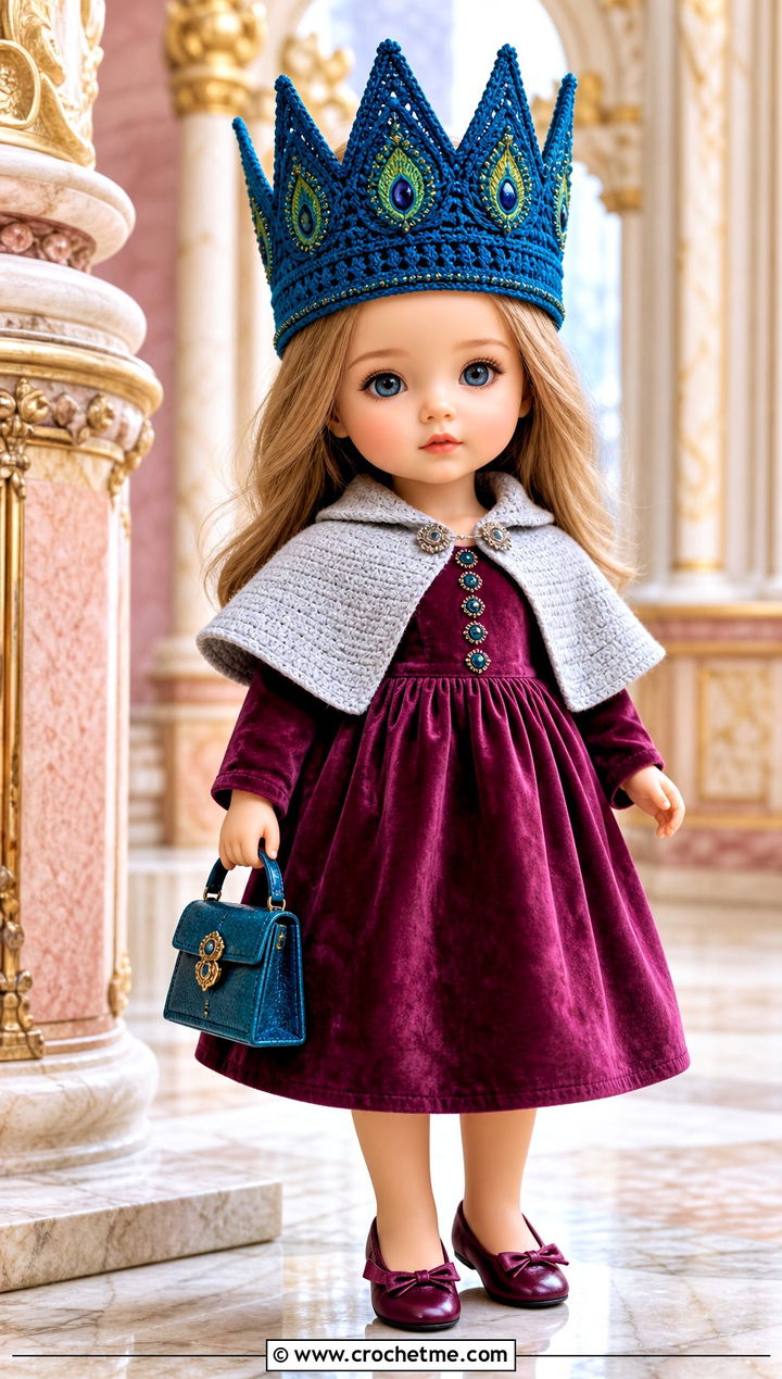 Crochet Crown Hat With Velvet Dress And Cape - 35 crochet hat for doll outfit ideas