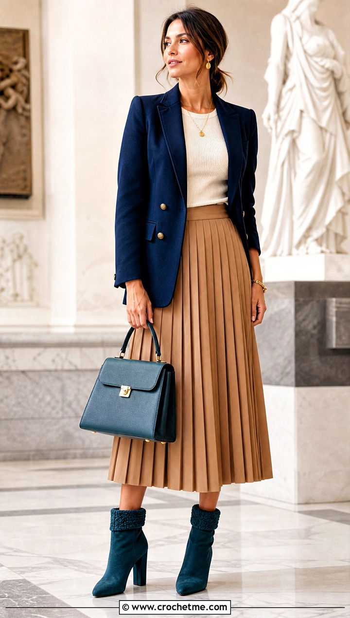 Crochet Cuff Ankle Boots With A Midi Skirt And Blazer - 15 Crochet Ankle Boots Women outfit ideas
