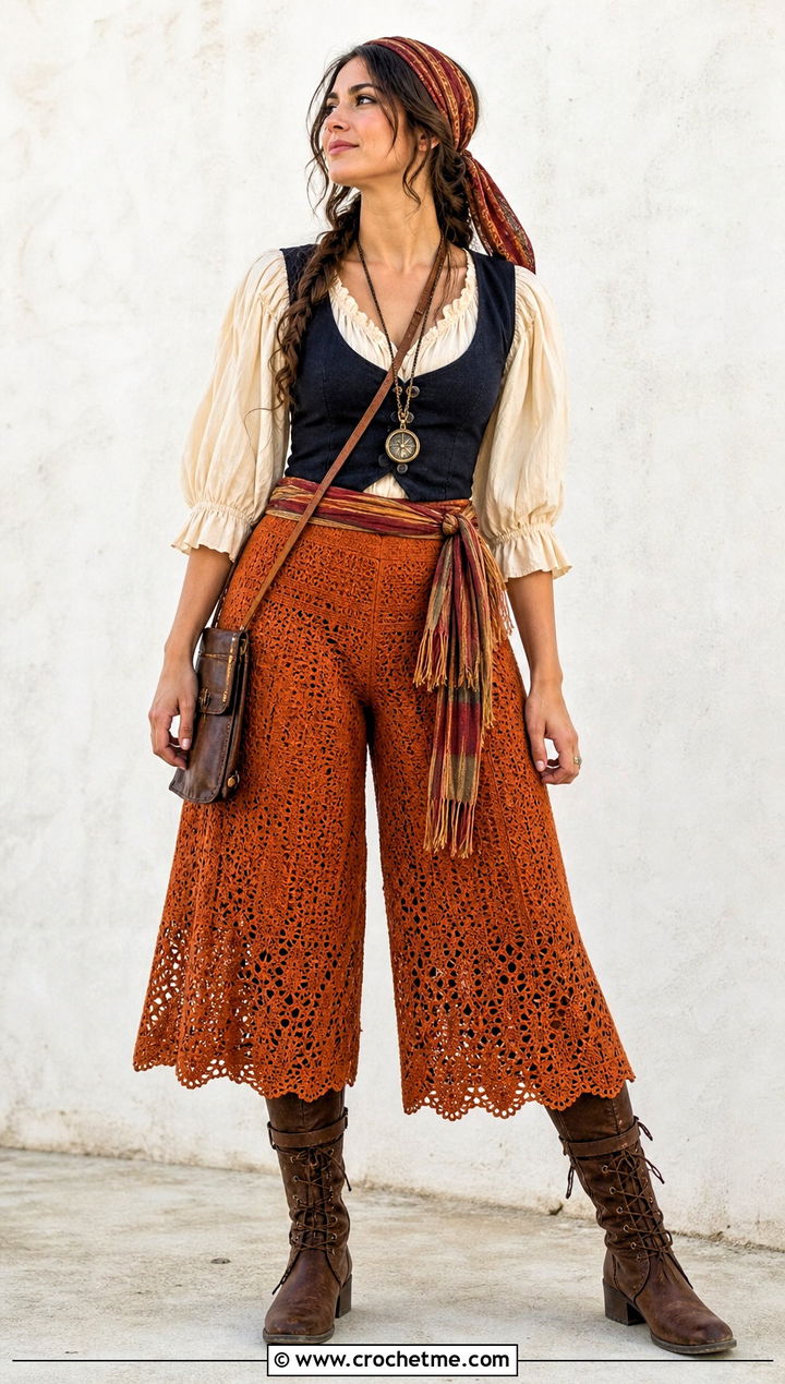 Crochet Culottes Pirate Costume With Fitted Vest - 30 crochet pirate costume outfit ideas
