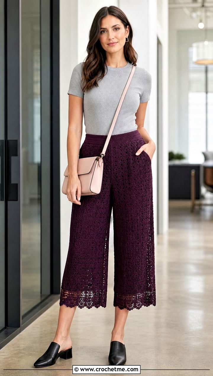 Crochet Culottes With Fitted Ribbed T Shirt - 35 whimsical crochet clothes and outfit ideas