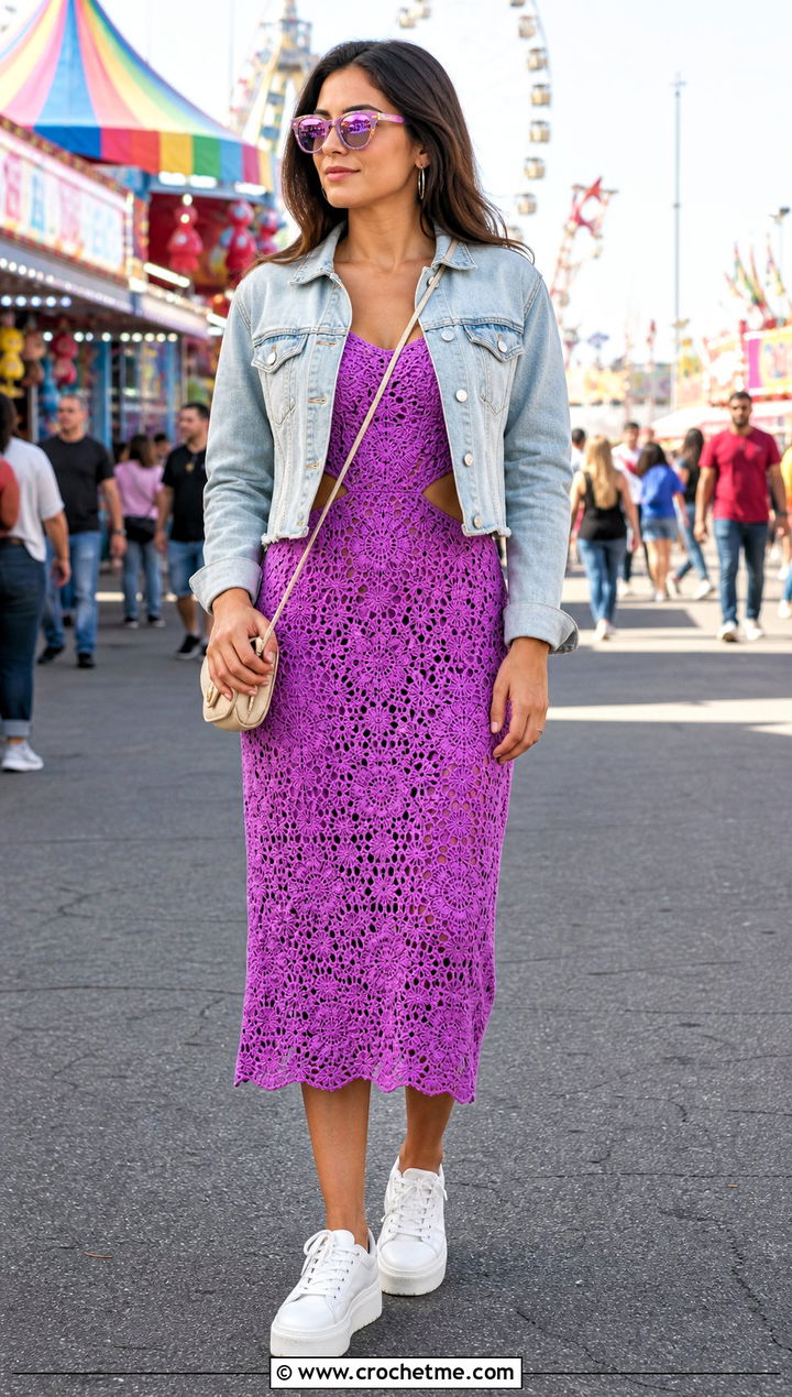 Crochet Cutout Dress Carnival Outfit With Denim Jacket - 30 crochet carnival outfit ideas