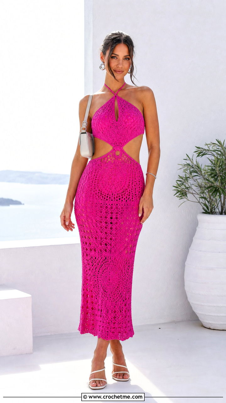 Crochet Cutout Dress With Minimal Sandals - 35 crochet dress inspo outfit ideas