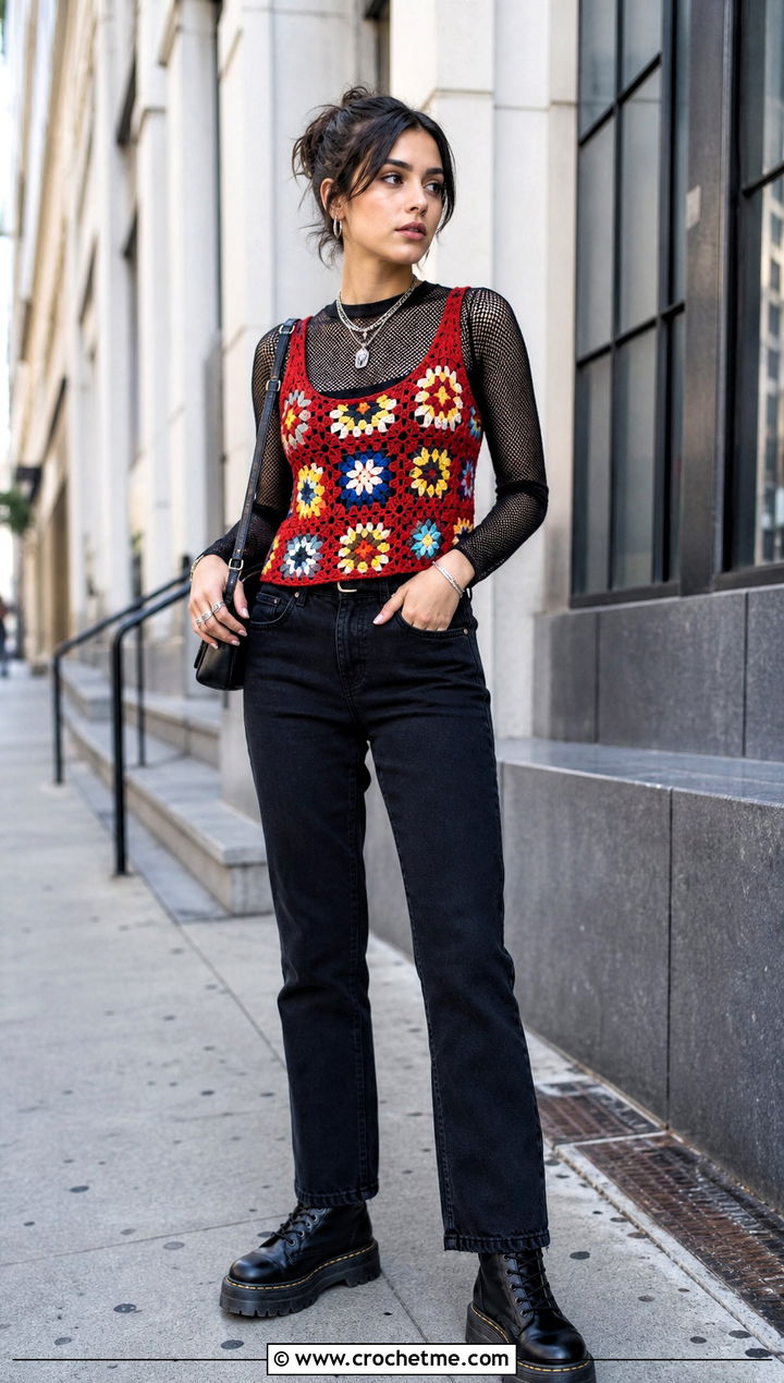 Crochet Daisy Jones Top With Black Jeans And Combat Boots - 15 Crochet Daisy Jones Top outfit ideas