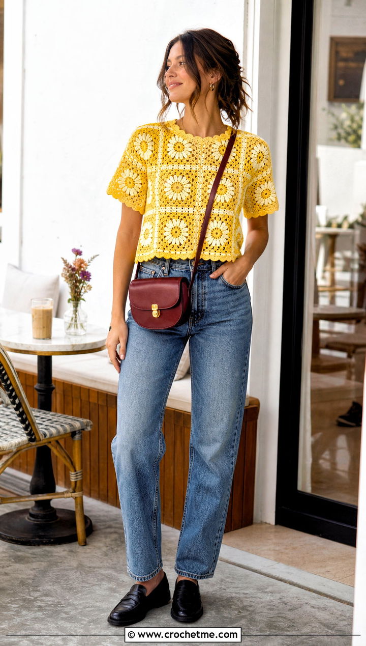 Crochet Daisy Jones Top With Straight Leg Jeans - 15 Crochet Daisy Jones Top outfit ideas