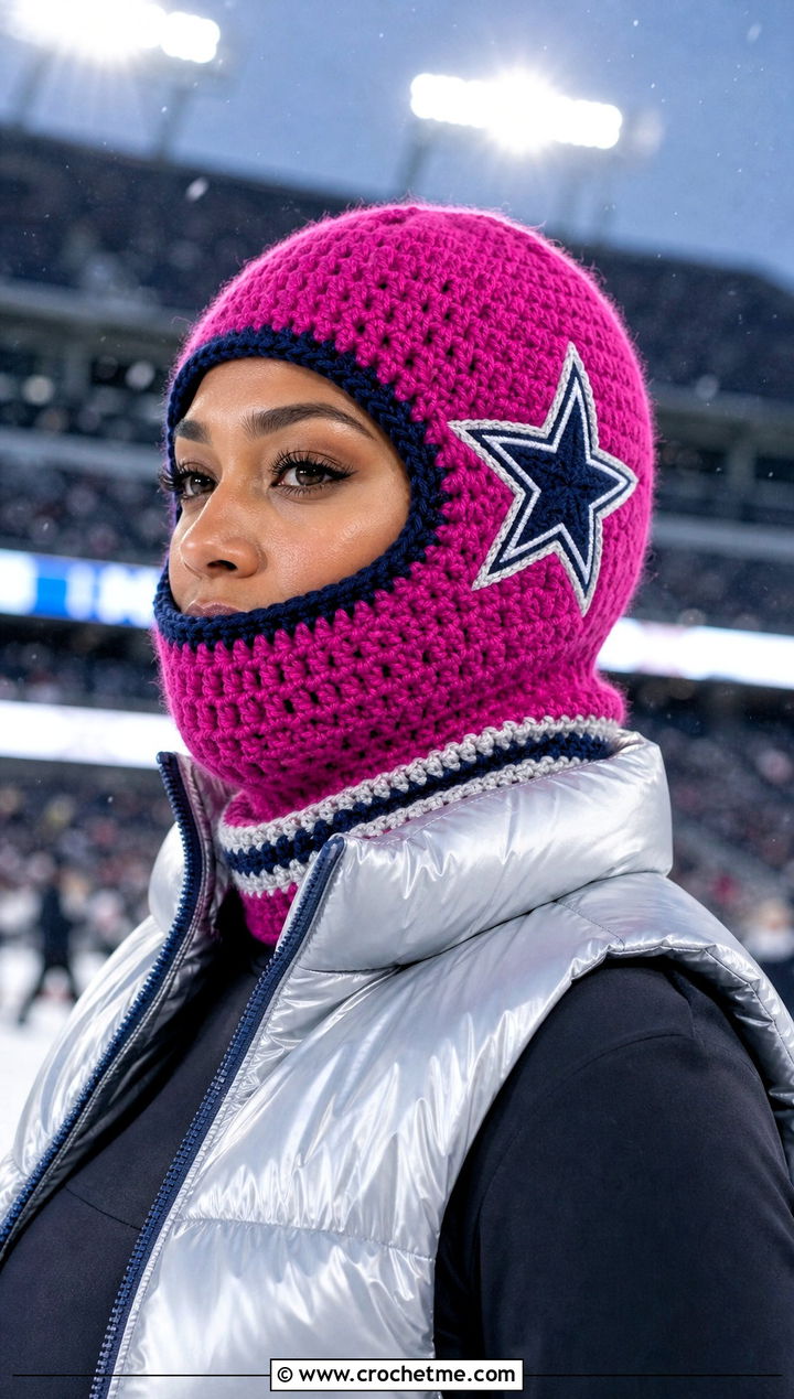 Crochet Dallas Cowboys Balaclava Hat With Puffer Vest And Track Pants - 25 Crochet Dallas Cowboys Hat outfit ideas