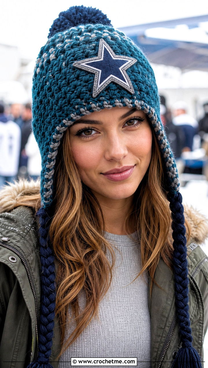 Crochet Dallas Cowboys Earflap Beanie With Parka And Cargo Pants - 25 Crochet Dallas Cowboys Hat outfit ideas