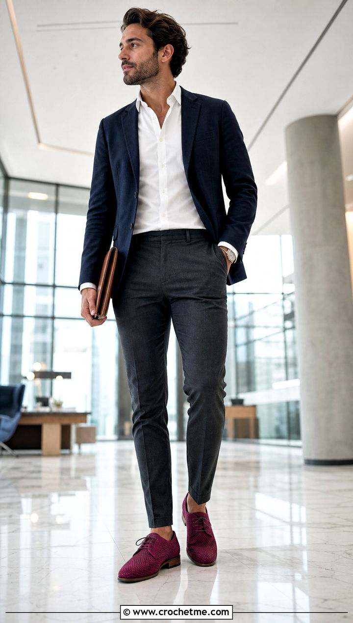 Crochet Derby Shoes With Business Casual Clothing - 25 crochet shoes for men outfit ideas