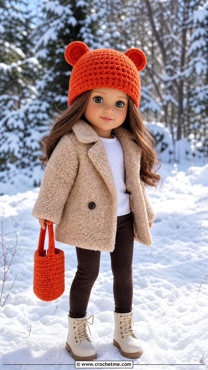 Crochet Doll Bear Ear Hat With Teddy Coat - 35 crochet doll hats outfit ideas
