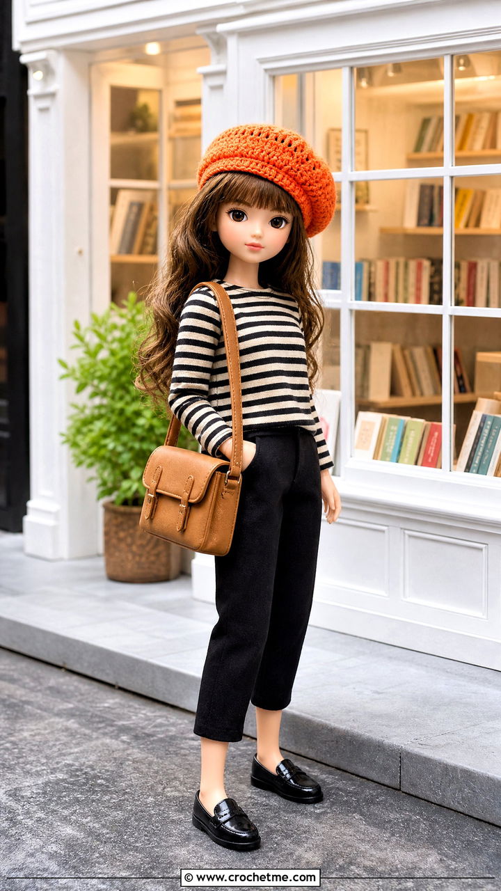 Crochet Doll Beret With Striped Top - 35 crochet doll hats outfit ideas