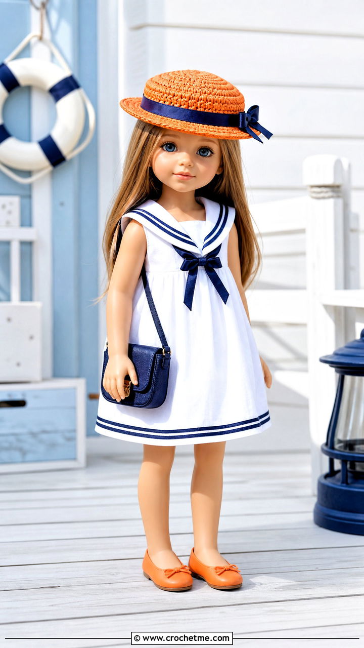 Crochet Doll Boater Hat With Sailor Dress - 35 crochet doll hats outfit ideas