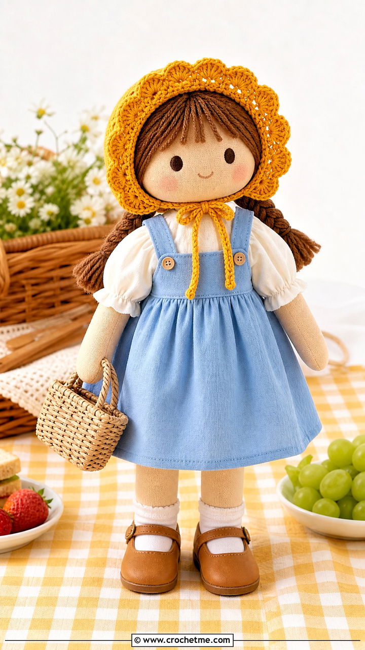 Crochet Doll Bonnet With Pinafore Dress - 35 crochet doll hats outfit ideas