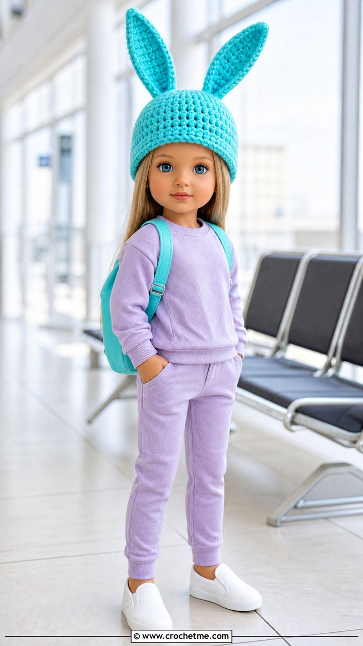 Crochet Doll Bunny Ear Hat With Sweatshirt Set - 35 crochet doll hats outfit ideas