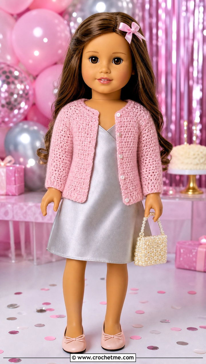 Crochet Doll Cardigan With Slip Dress - 20 Crochet Sweater For Dolls outfit ideas